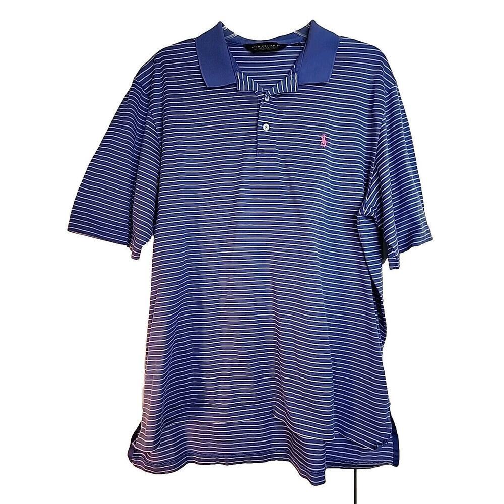 Polo Ralph Lauren Polo Golf Shirt Men Large Purple Striped Pink Pony Stretch